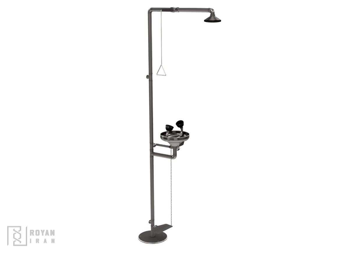 ایستگاه دوش و چشم شوی اضطراری استیل سه کنترله ضد زنگ 